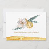 White Floral Gold Ornament Weihnachtsbaum Party Einladung (Rückseite)