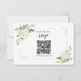 White Floral Gold QR Code Hinzufügen Sie Ihre URL  RSVP Karte
