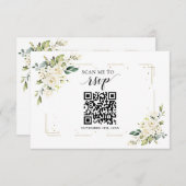 White Floral Gold QR Code Hinzufügen Sie Ihre URL RSVP Karte (Vorne/Hinten)