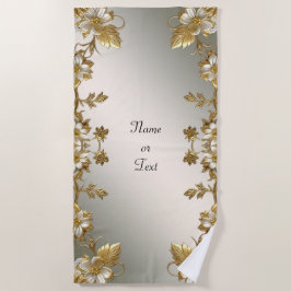 White Floral Gold Verziert Beach Handtuch