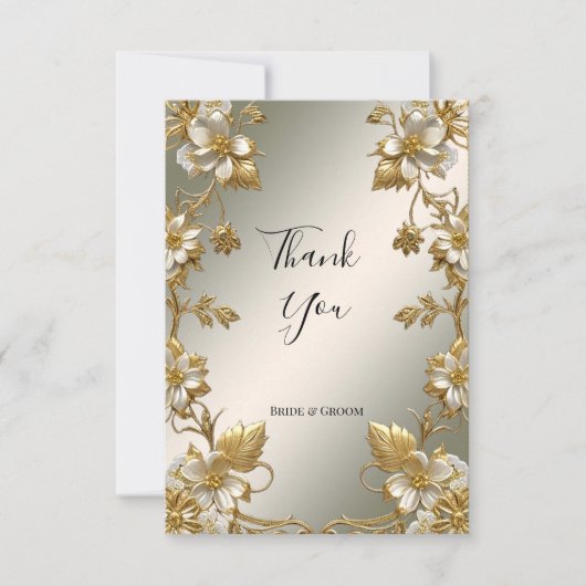 White Floral Gold Verziert Dankeschön Karte (Vorderseite)