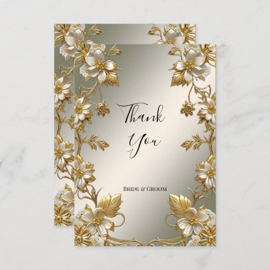 White Floral Gold Verziert Dankeschön Karte (Vorne/Hinten)
