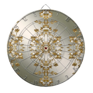 White Floral Gold Verziert Dartboard Dartscheibe