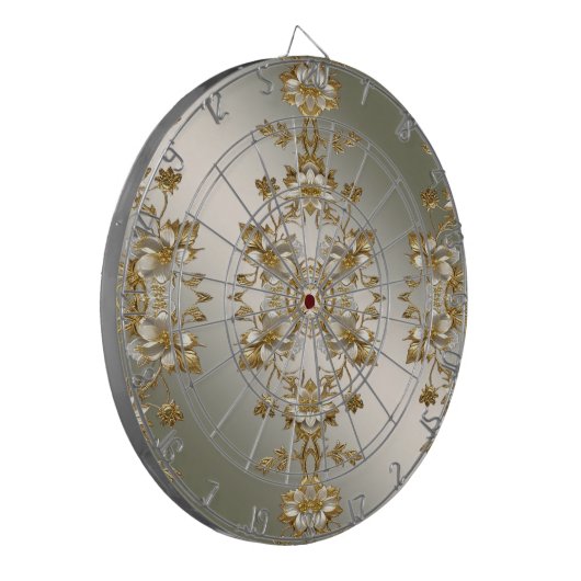 White Floral Gold Verziert Dartboard Dartscheibe (Vorderseite Links)