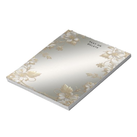 White Floral Gold Verziert Notepad Notizblock (Rotiert)
