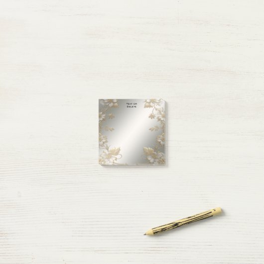 White Floral Gold Verziert Post It Notes Post-it Klebezettel (Auf Schreibtisch)