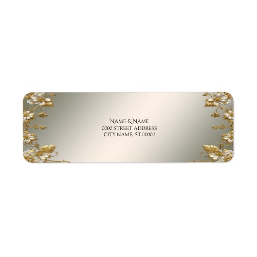 White Floral Gold Verziert Rücksendeadresse (Vorne)