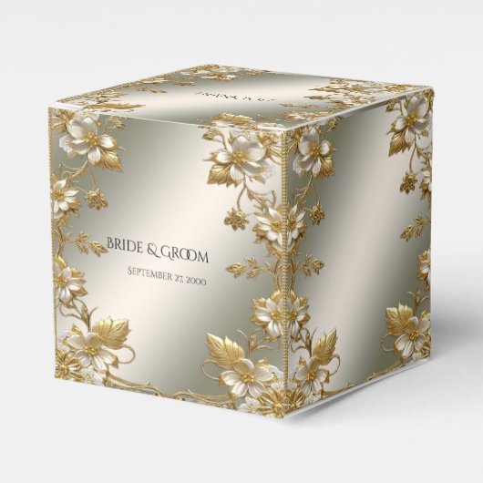 White Floral Gold Verzierte Favor Box Geschenkschachtel (Vorderseite)