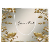 White Floral Gold Verzierte Geschenktasche Große Geschenktüte (Rückseite)