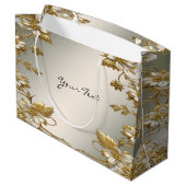 White Floral Gold Verzierte Geschenktasche Große Geschenktüte (Rückseite Schrägansicht)
