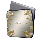 White Floral Gold Verzierter Laptop-Sieb Laptopschutzhülle (Vorderseite Links)