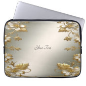 White Floral Gold Verzierter Laptop-Sieb Laptopschutzhülle (Vorderseite)