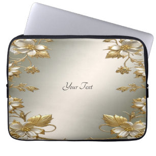 White Floral Gold Verzierter Laptop-Sieb Laptopschutzhülle