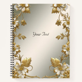 White Floral Gold Verziertes Notebook Notizblock