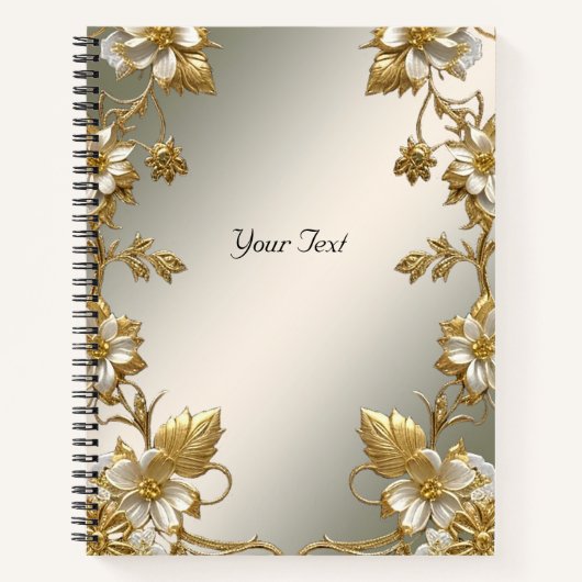 White Floral Gold Verziertes Notebook Notizblock (Vorderseite)
