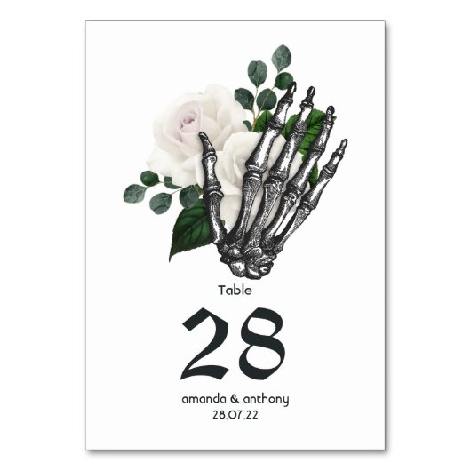 White Floral Gothic Wedding Tischnummer (Vorderseite)