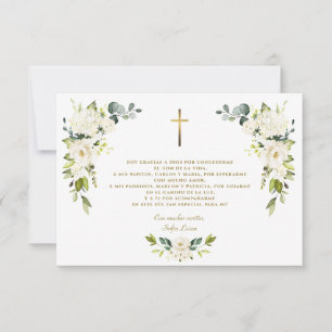 White Floral Gracias Con Oración Bautizo Dankeskarte