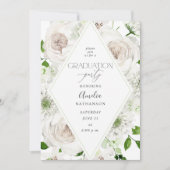 White Floral Graduation Party Einladung (Vorderseite)