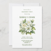White Floral Green Painted Engagement Party Einladung (Vorderseite)