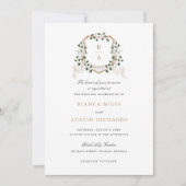 White Floral Greenery Ivy Monogram Wappen Wedding Einladung (Vorderseite)