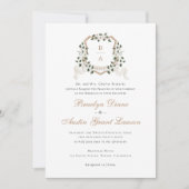 White Floral Greenery Ivy Monogram Wappen Wedding Einladung (Vorderseite)