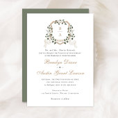 White Floral Greenery Ivy Monogram Wappen Wedding Einladung