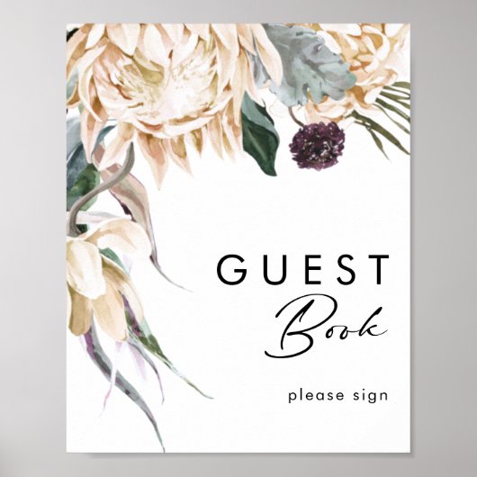 White Floral Guest Book Sign Poster (Vorne)