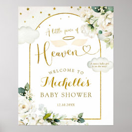 White Floral Heaven Baby Dusche Begrüßungszeichen Poster