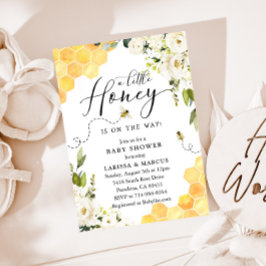 White Floral Honey Bee Baby Dusche Einladung