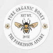 White Floral Honey Bee Illustration Apiary Etiketten (Design 2)