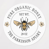 White Floral Honey Bee Illustration Apiary Etiketten (Design 1)