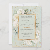 White Floral Hydrangea Rose Gold Green Wedding Einladung (Vorderseite)