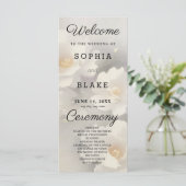 White Floral Ivory and Gray Wedding Program (Stehend Vorderseite)