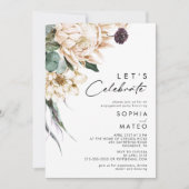 White Floral Let's Celebrate Einladung (Vorderseite)