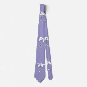 White Floral Lilac Tropical Neck Tie Krawatte