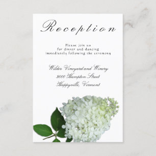 White Floral Limelight Hydrangea Hochzeitsempfang Begleitkarte