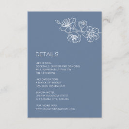 White Floral Line Art Dusty Blue Wedding Begleitkarte