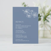 White Floral Line Art Dusty Blue Wedding Begleitkarte (Stehend Vorderseite)