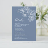 White Floral Line Art Dusty Blue Wedding Begleitkarte (Stehend Vorderseite)