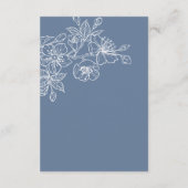 White Floral Line Art Dusty Blue Wedding Begleitkarte (Rückseite)