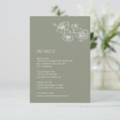 White Floral Line Art Sage Green Wedding Begleitkarte (Stehend Vorderseite)