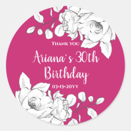 White Floral Magenta Birthday Runder Aufkleber