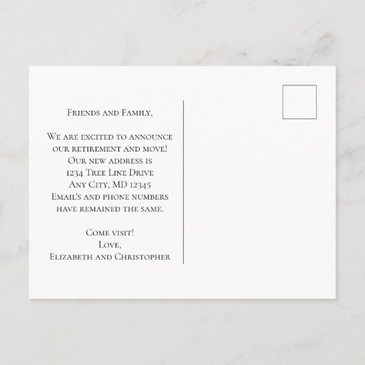 White Floral Magnolias Script Moving Rentirement Ankündigungspostkarte (Rückseite)