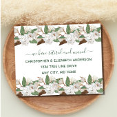 White Floral Magnolias Script Moving Rentirement Ankündigungspostkarte