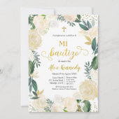 White Floral Mi Bautizo Spanien Einladung (Vorderseite)