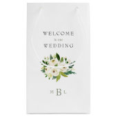 White Floral Monogram Elegant White Wedding Kleine Geschenktüte (Rückseite)