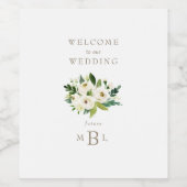 White Floral Monogram Elegant White Wedding Weinetikett (Einzelnes Label)