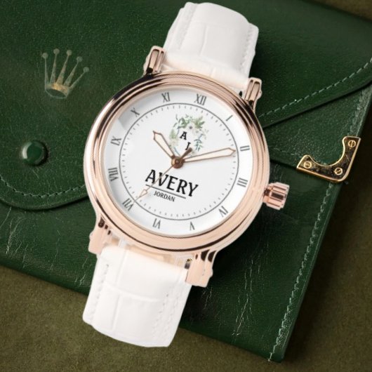 White Floral Monogram legant Luxury Gift Armbanduhr