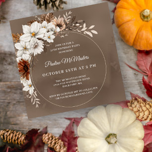 White Floral Neutral Fall 30. Geburtstag Platz Einladung
