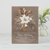 White Floral Neutral Fall Bouquet 40th Birthday Einladung (Stehend Vorderseite)
